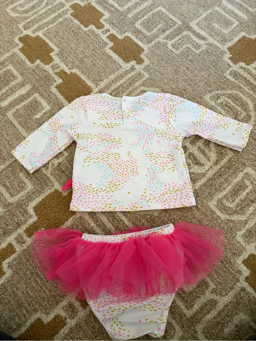 Mud Pie Kids Swim Two-Piece White Top with Pink Tulle Mermaid Skirt